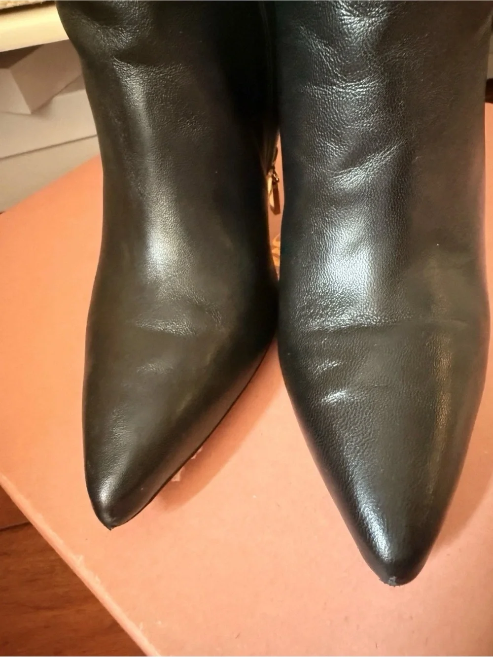 cult gaia Black Kenna Pointed-Toe Leather Ankle Boots with Metallic Heel